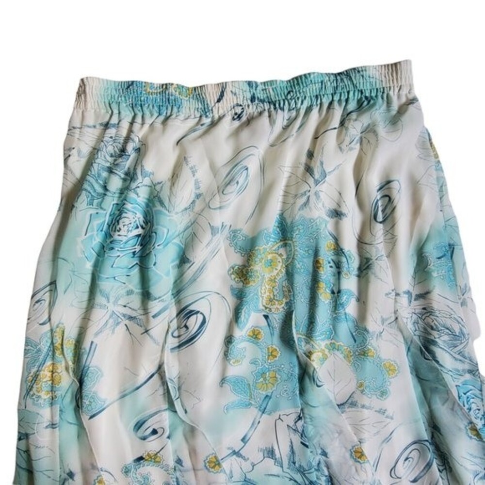 Bon Worth blue green white yellow flowy Y2K vintage floral print skirt sz L - Picture 4 of 9